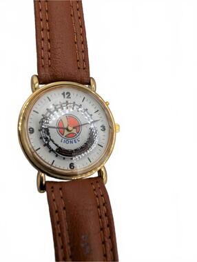 Lionel Collectible Train Wrist Watch Brown Leather Railroad Tin Case Vintage
